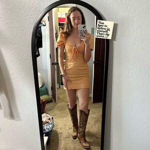 Altar'd State Orange Checkered Midi Dress